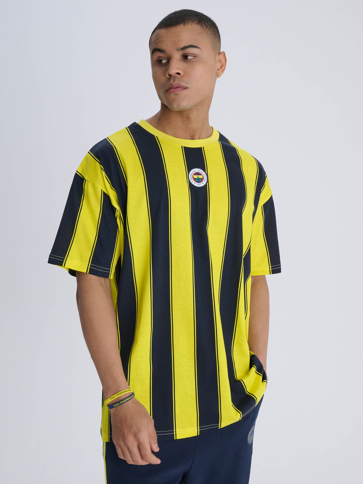 Fenerbahçe Sarı Lacivert Tribün Çubuklu Erkek Oversize Tshirt