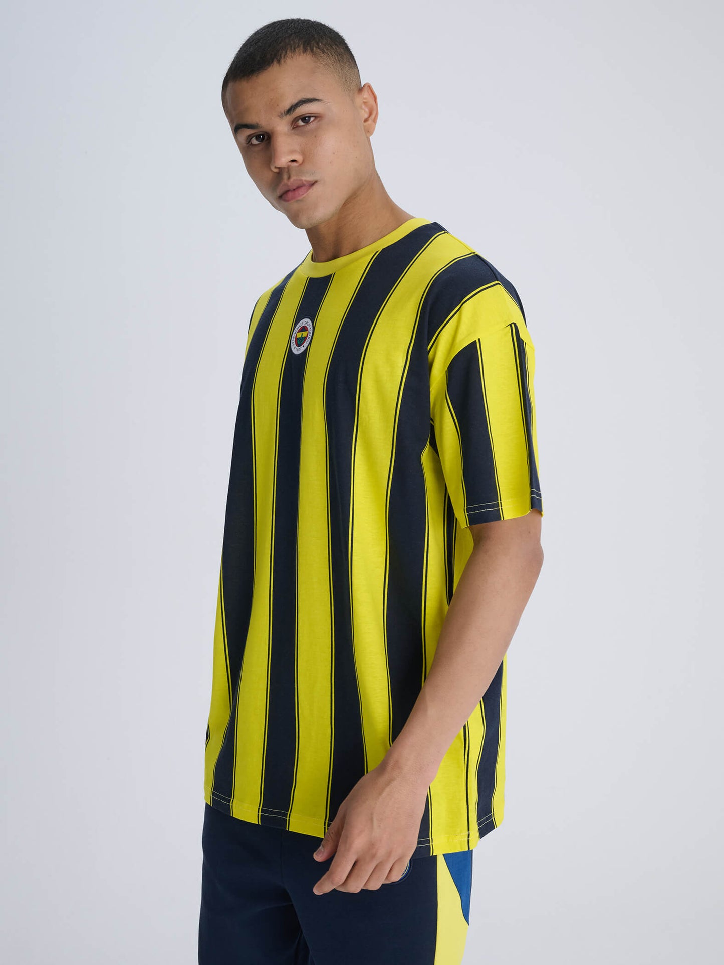 Fenerbahçe Sarı Lacivert Tribün Çubuklu Erkek Oversize Tshirt