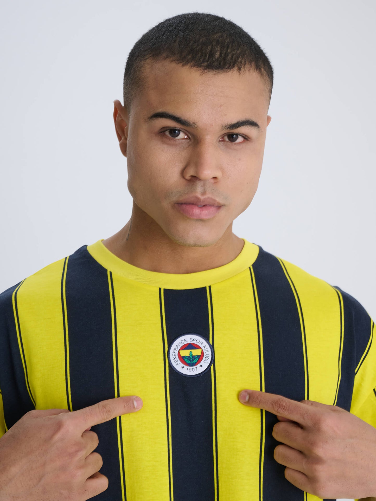 Fenerbahçe Sarı Lacivert Tribün Çubuklu Erkek Oversize Tshirt