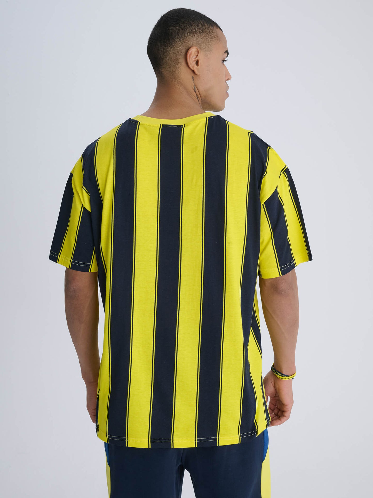 Fenerbahçe Sarı Lacivert Tribün Çubuklu Erkek Oversize Tshirt