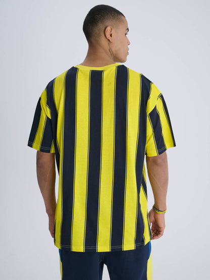 Fenerbahçe Sarı Lacivert Tribün Çubuklu Erkek Oversize Tshirt