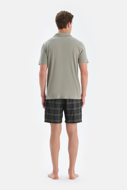 Açık Yeşil Polo Yaka Tişört Şort Pijama Takımı