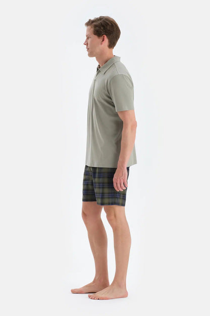 Açık Yeşil Polo Yaka Tişört Şort Pijama Takımı