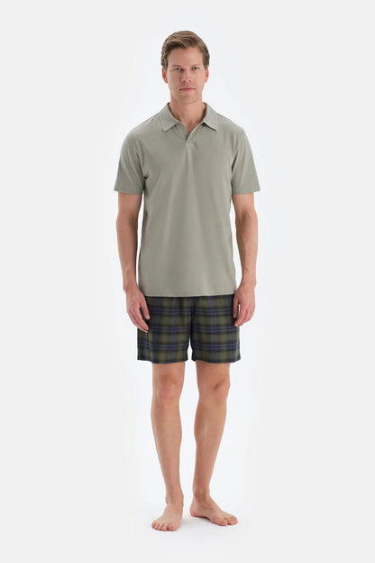 Açık Yeşil Polo Yaka Tişört Şort Pijama Takımı