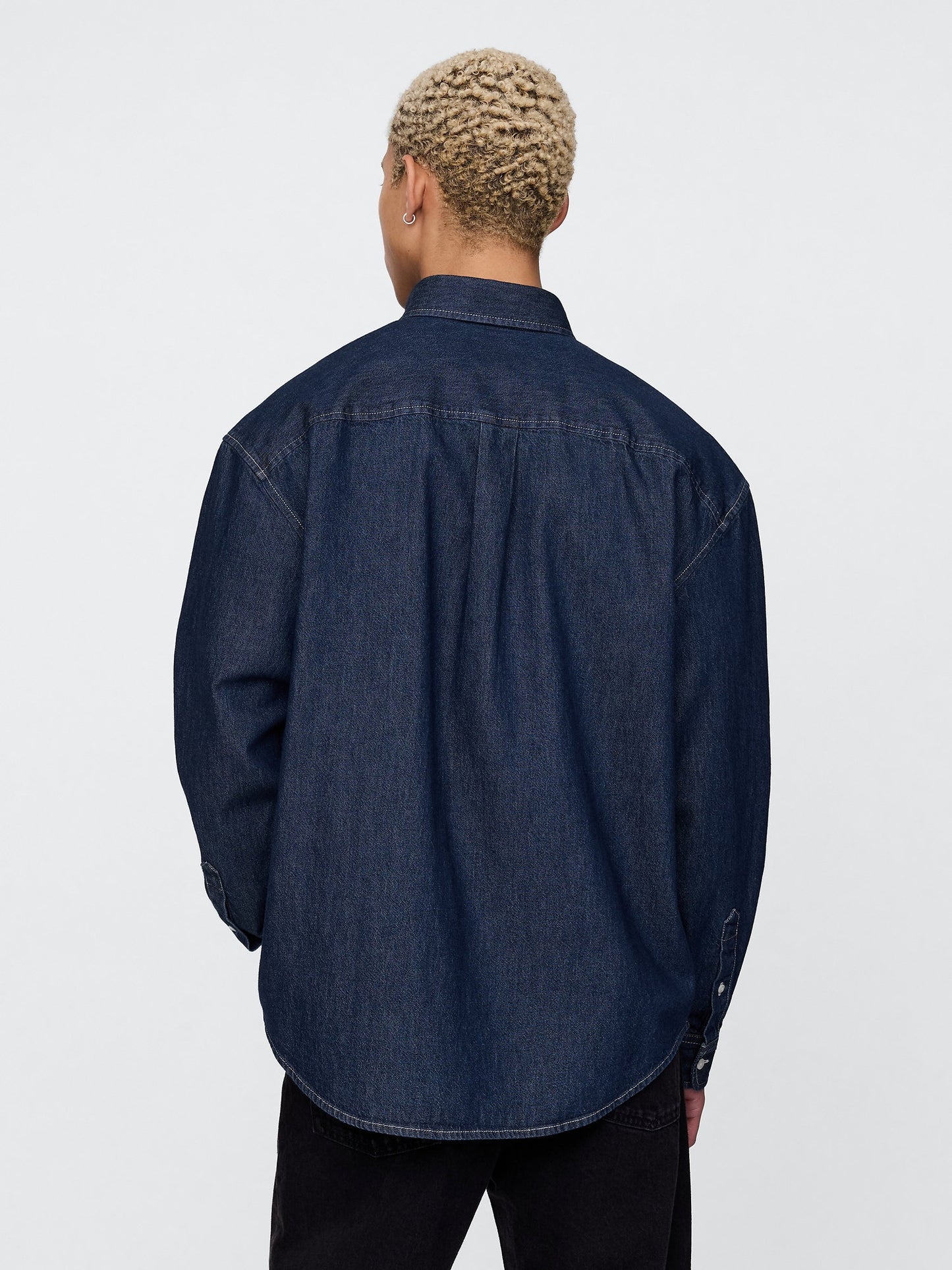 Lacivert Işlemeli Denim Big Gömlek