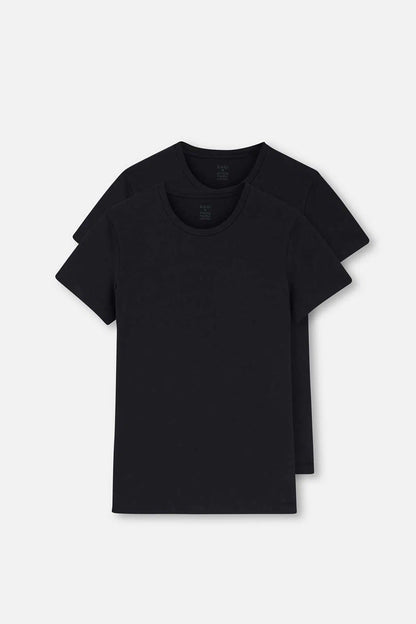 Siyah Compact O Yaka 2'li T-shirt