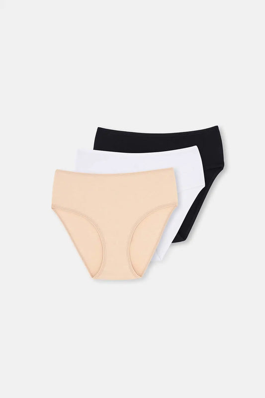 Siyah-beyaz-ten Yüksek Bel 3'lü Slip Külot
