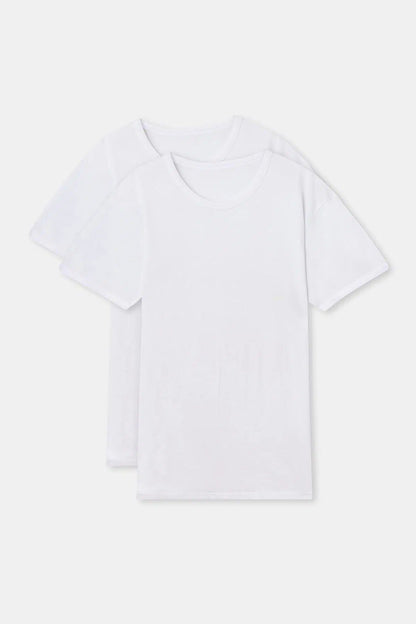 Beyaz Sıfır Yaka Erkek 2'li T-shirt