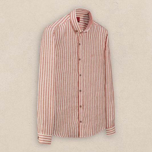 Goias Çizgili Turuncu Keten Gömlek