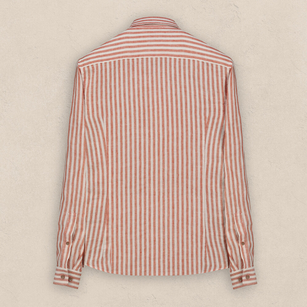 Goias Çizgili Turuncu Keten Gömlek