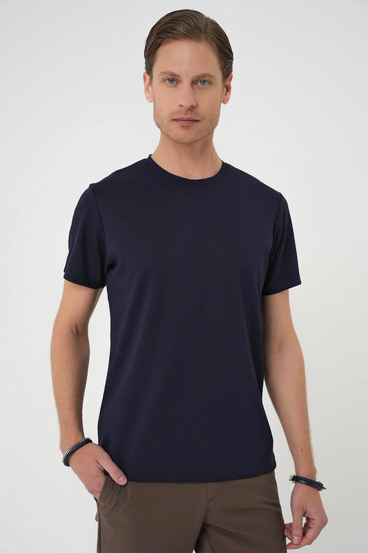 Ts 885 Comfort Fit Bisiklet Yaka Esnek Pamuk Casuel Koyu Lacivert Tişört