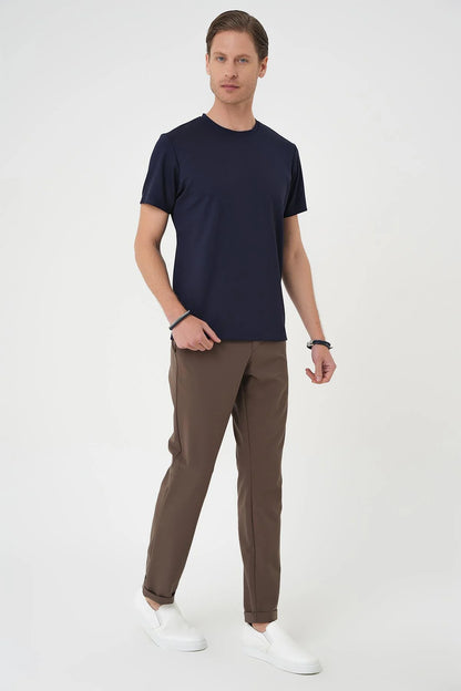 Ts 885 Comfort Fit Bisiklet Yaka Esnek Pamuk Casuel Koyu Lacivert Tişört