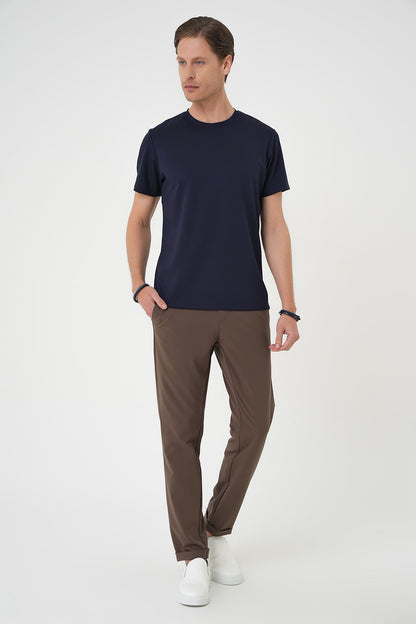 Ts 885 Comfort Fit Bisiklet Yaka Esnek Pamuk Casuel Koyu Lacivert Tişört