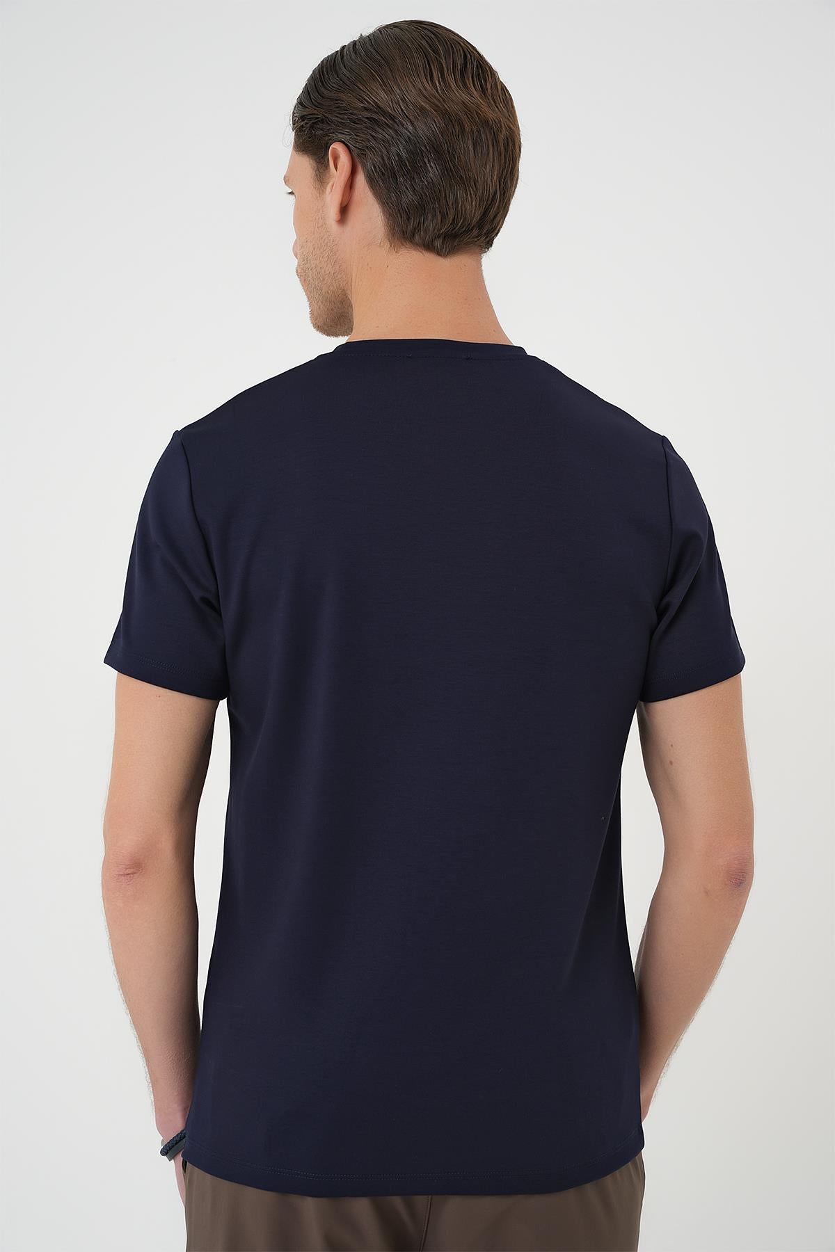 Ts 885 Comfort Fit Bisiklet Yaka Esnek Pamuk Casuel Koyu Lacivert Tişört
