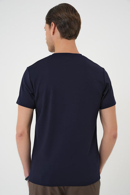 Ts 885 Comfort Fit Bisiklet Yaka Esnek Pamuk Casuel Koyu Lacivert Tişört