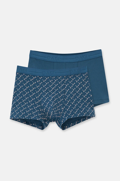 Koyu Mavi 5210 2'li Desenli Pamuk Boxer