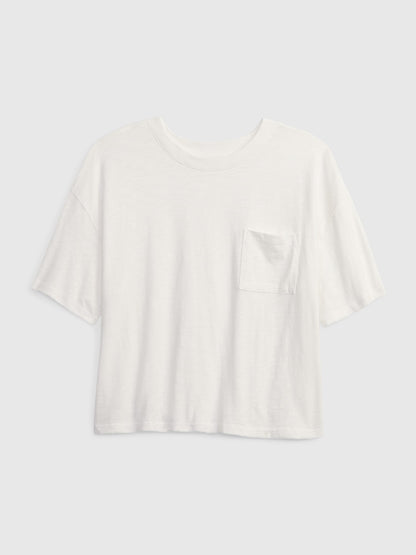 Kahverengi 100% Organik Pamuk Cep Detaylı T-shirt