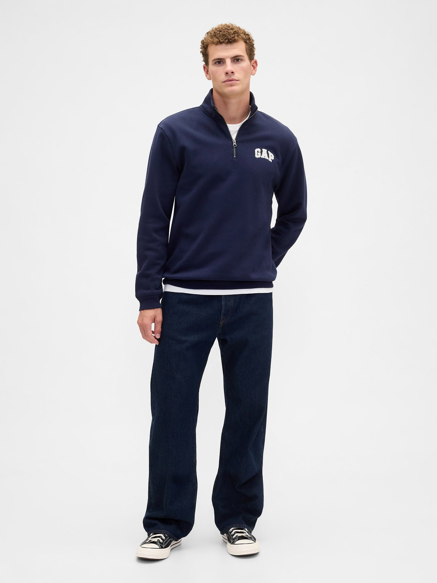 Lacivert Relaxed Gap Logo Çeyrek Fermuarlı Sweatshirt