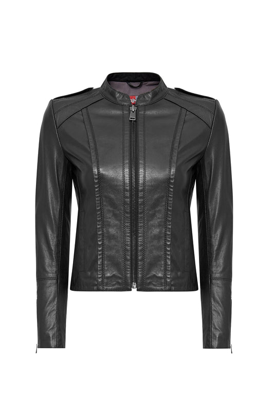 Cherie Kadın Siyah Kısa Deri Mont