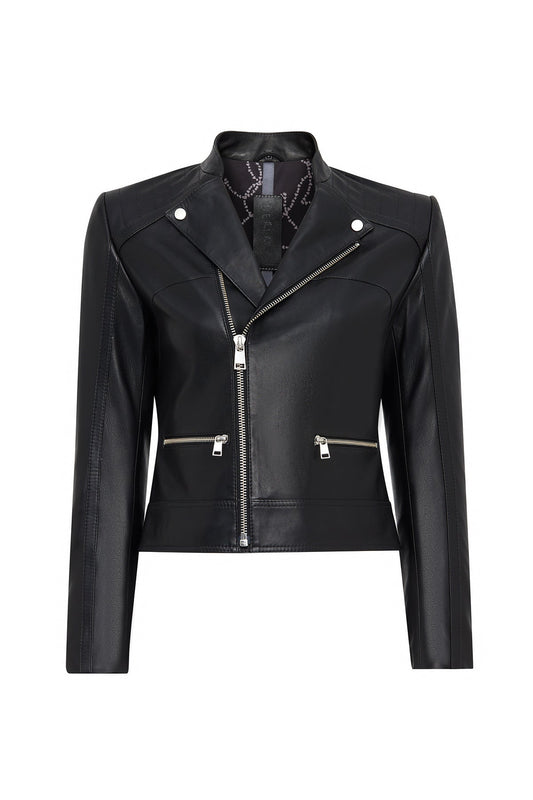 Nova Kadın Siyah Biker Kısa Deri Ceket