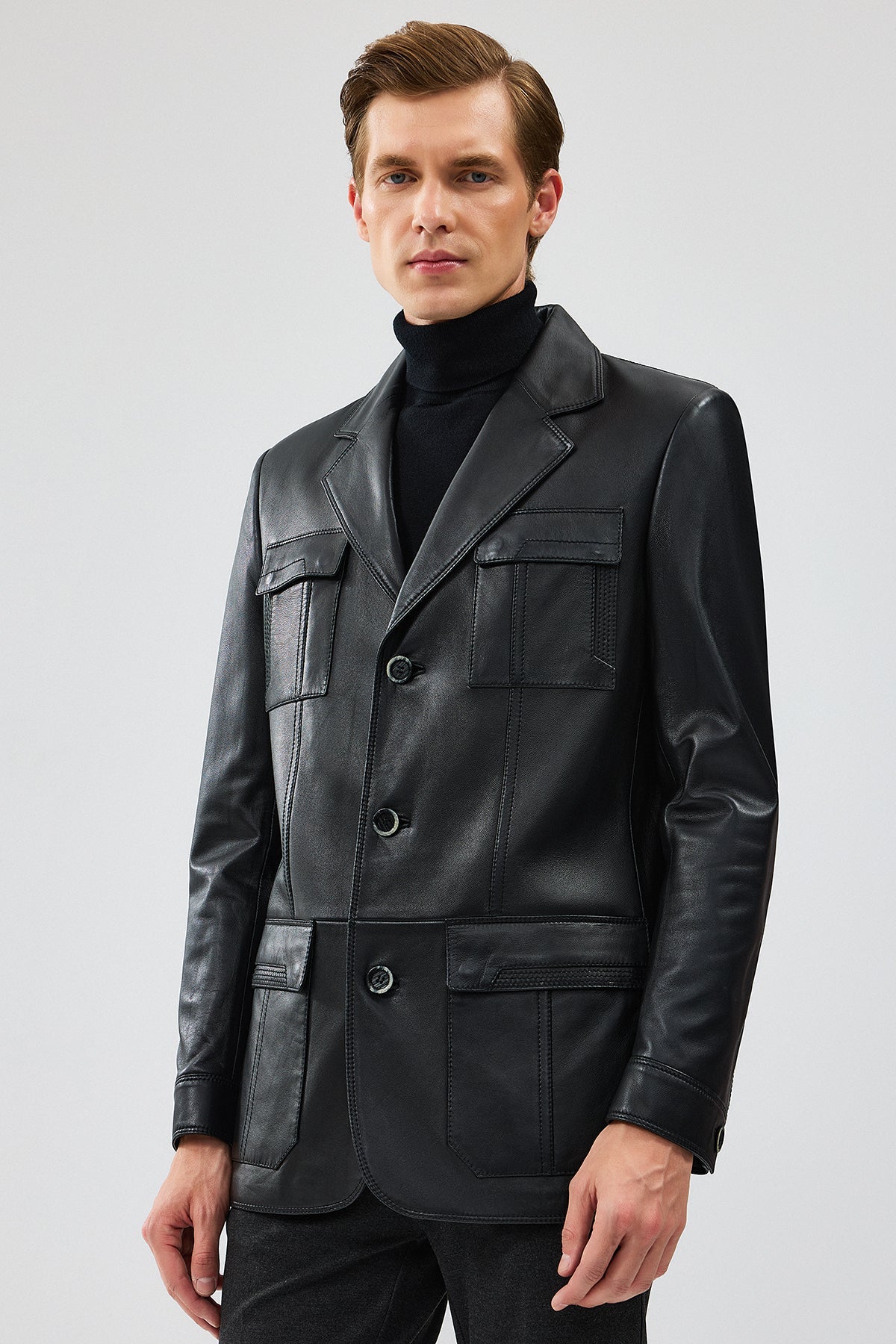 Kevin Erkek Siyah Blazer Deri Ceket
