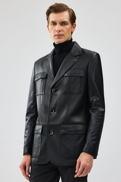 Kevin Erkek Siyah Blazer Deri Ceket