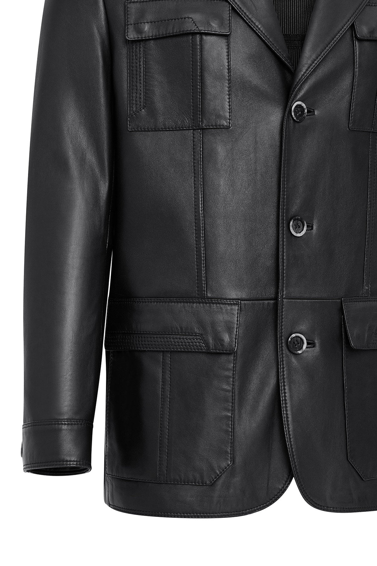 Kevin Erkek Siyah Blazer Deri Ceket