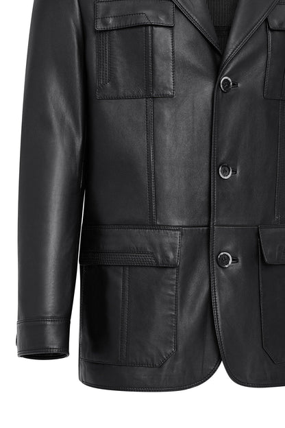 Kevin Erkek Siyah Blazer Deri Ceket