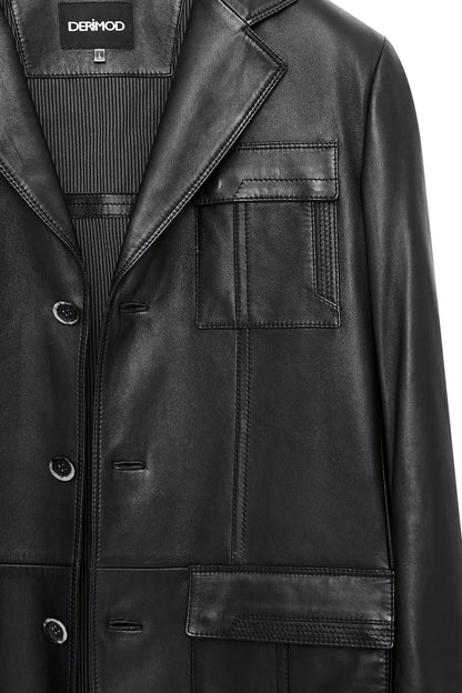 Kevin Erkek Siyah Blazer Deri Ceket