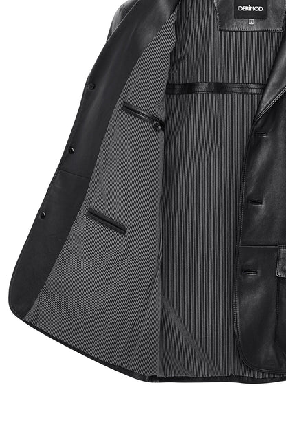 Kevin Erkek Siyah Blazer Deri Ceket