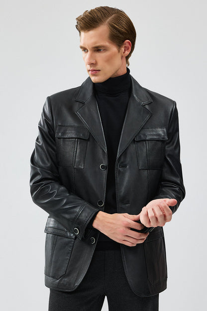 Kevin Erkek Siyah Blazer Deri Ceket