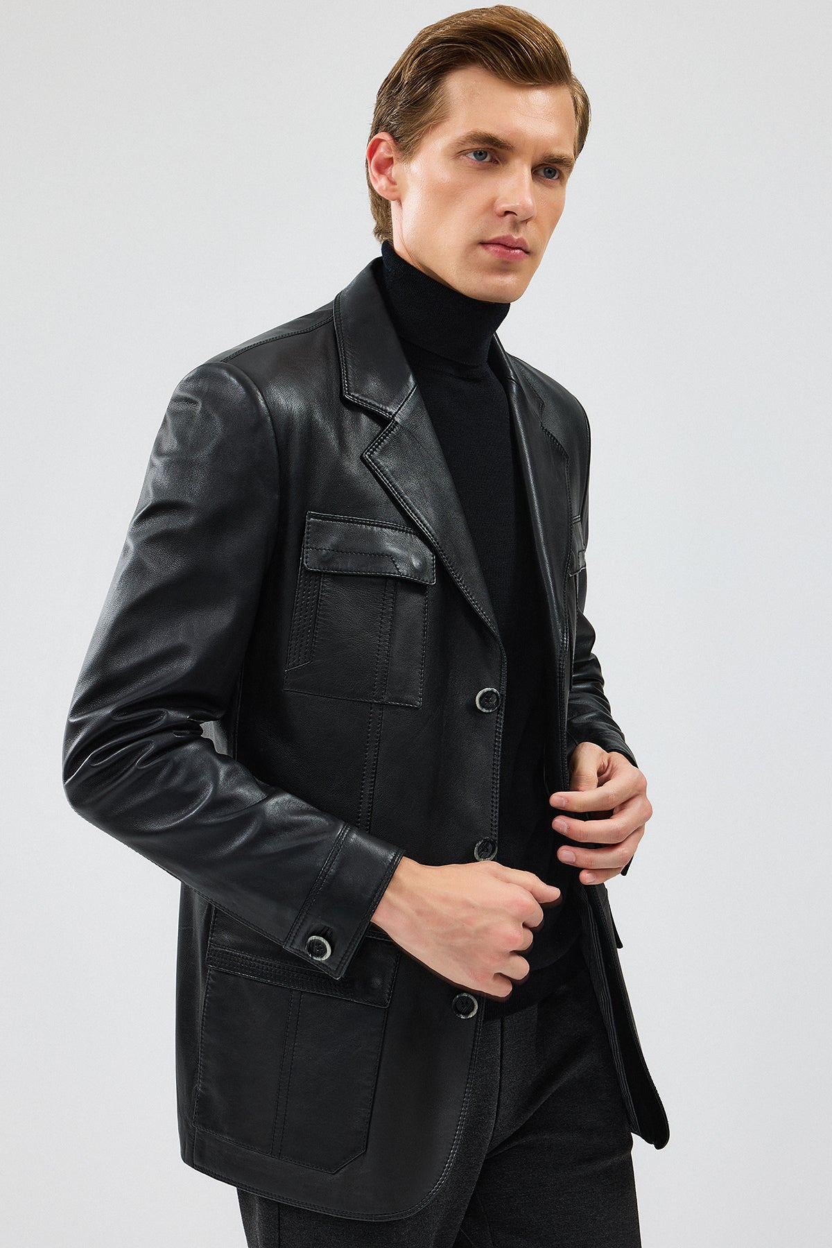 Kevin Erkek Siyah Blazer Deri Ceket