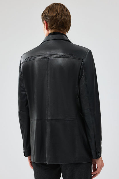 Kevin Erkek Siyah Blazer Deri Ceket