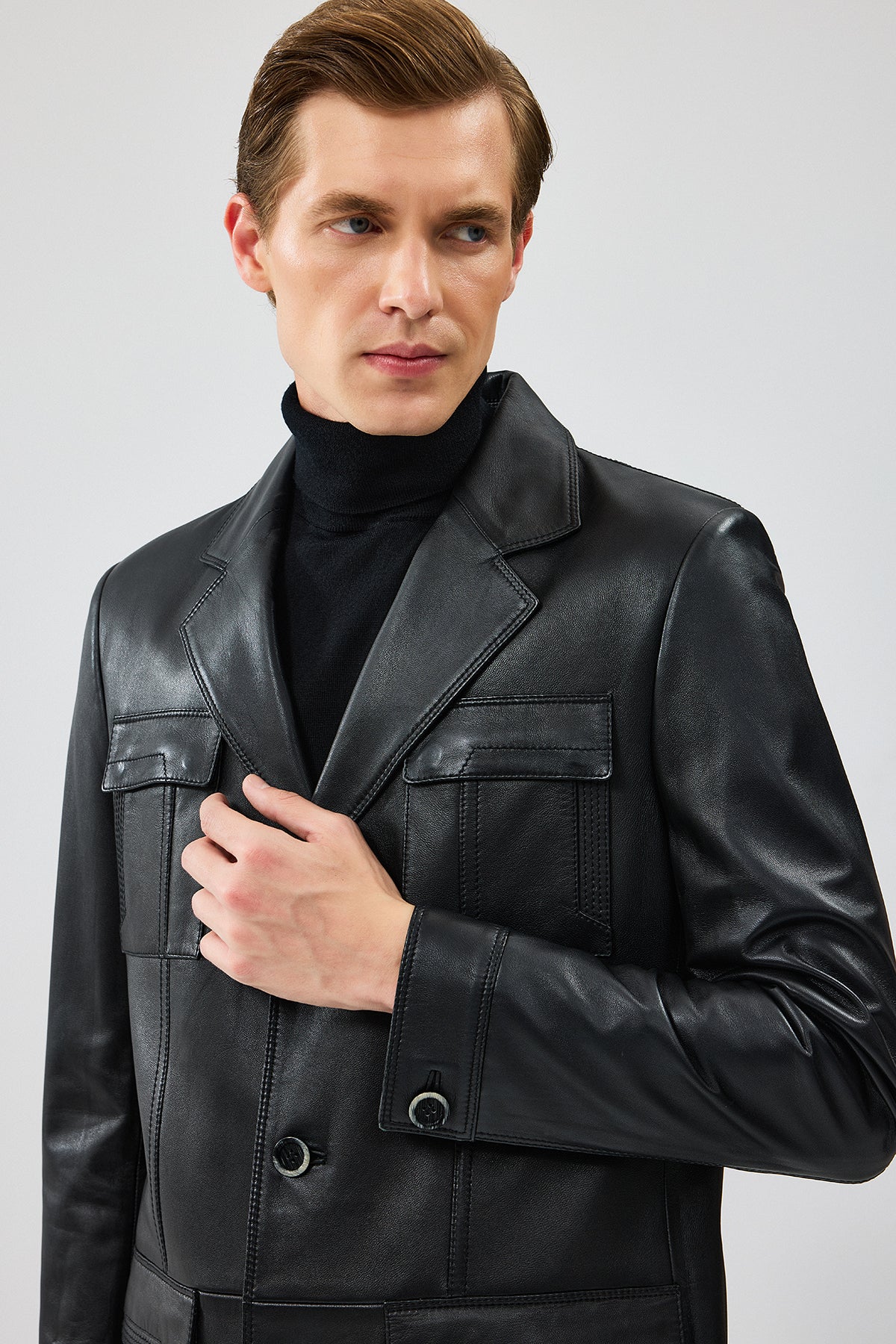 Kevin Erkek Siyah Blazer Deri Ceket