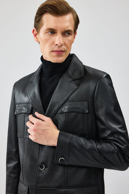 Kevin Erkek Siyah Blazer Deri Ceket