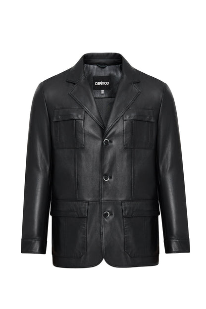 Kevin Erkek Siyah Blazer Deri Ceket