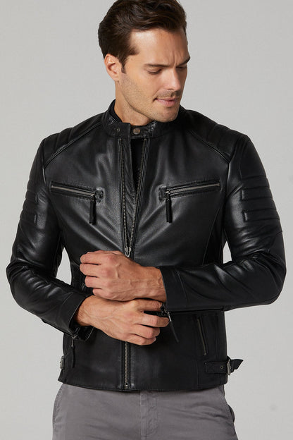 Bosh - X Erkek Siyah Slim-fit Deri Ceket