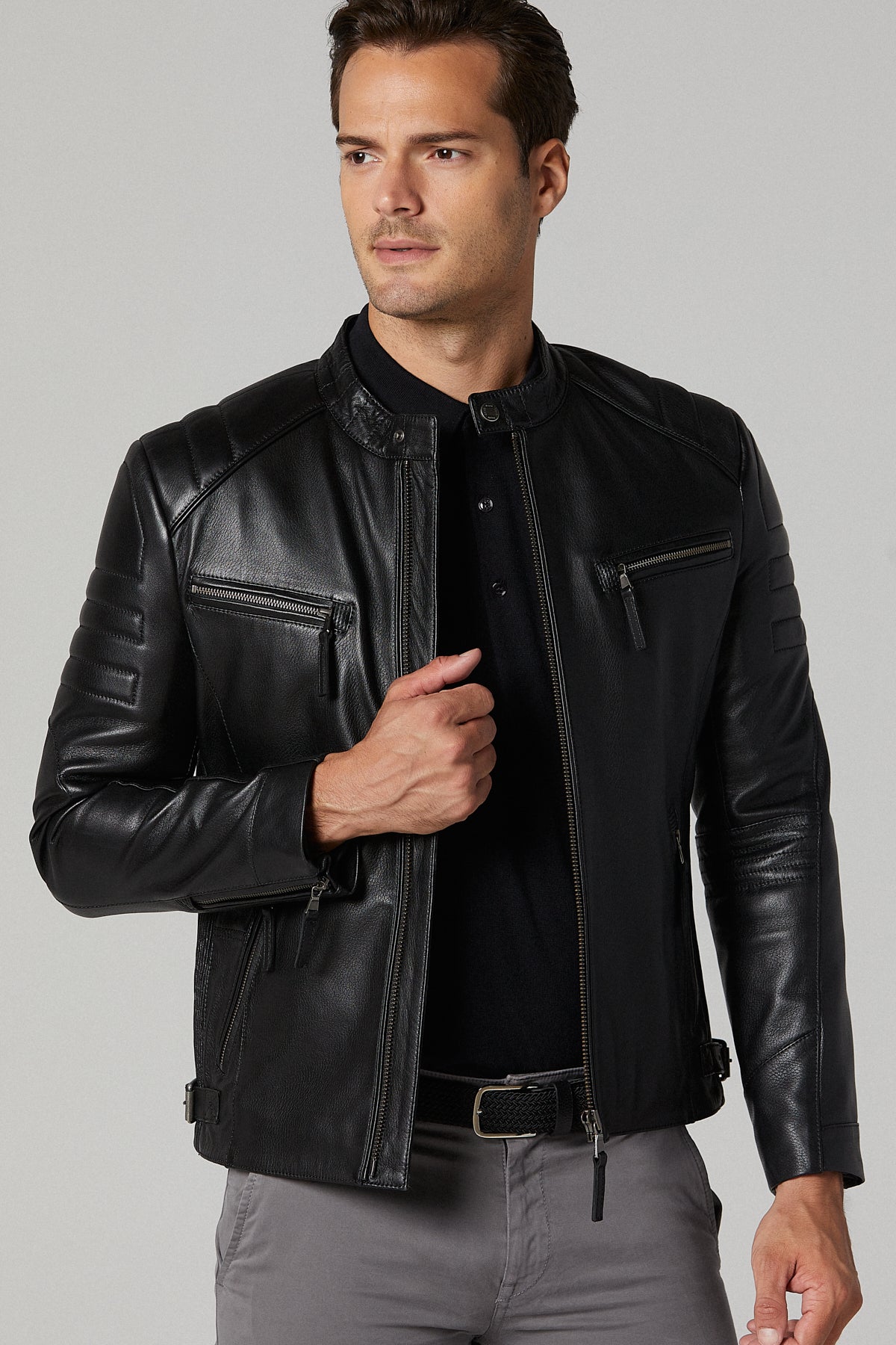 Bosh - X Erkek Siyah Slim-fit Deri Ceket