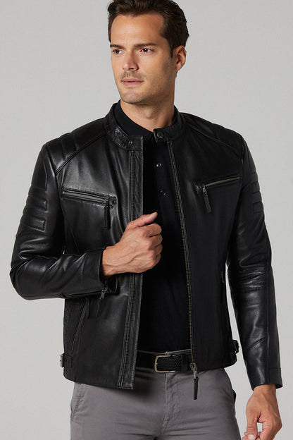 Bosh - X Erkek Siyah Slim-fit Deri Ceket