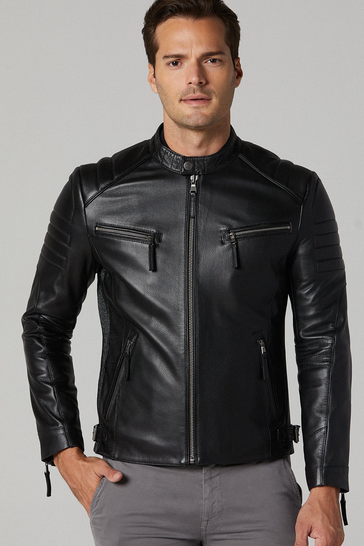 Bosh - X Erkek Siyah Slim-fit Deri Ceket