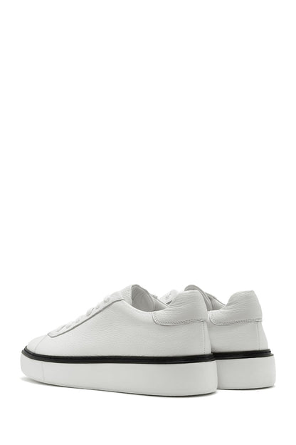 Erkek Beyaz Bağcıklı Kalın Tabanlı Deri Sneaker