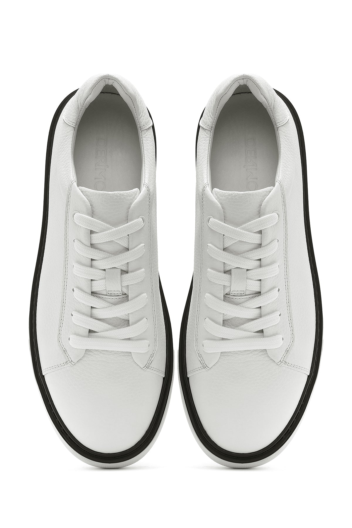 Erkek Beyaz Bağcıklı Kalın Tabanlı Deri Sneaker