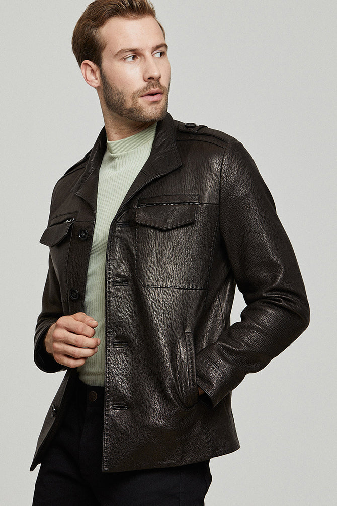 Moreno Erkek Siyah Spor Blazer Deri Ceket
