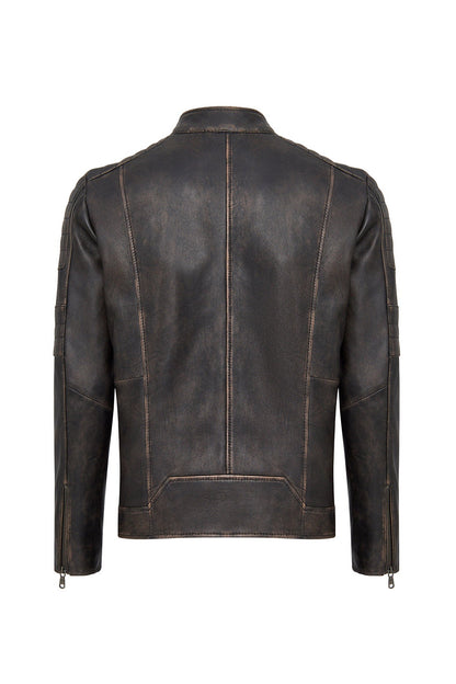 Morant Erkek Kahverengi Vintage Slim-fit Deri Ceket