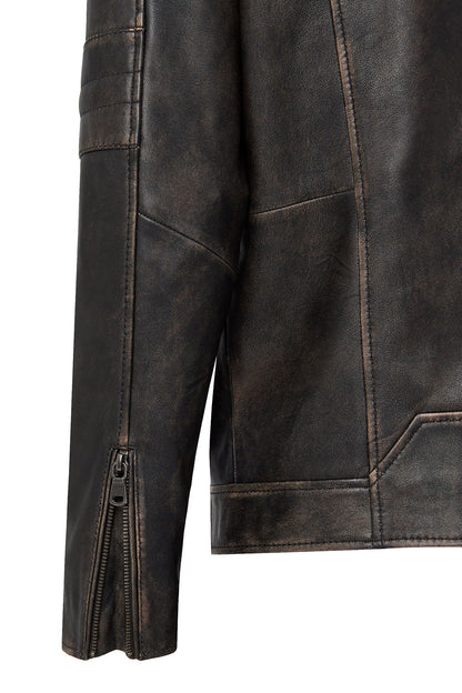 Morant Erkek Kahverengi Vintage Slim-fit Deri Ceket