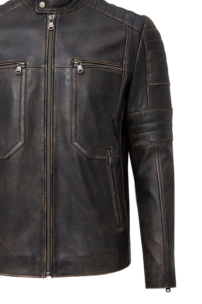 Morant Erkek Kahverengi Vintage Slim-fit Deri Ceket