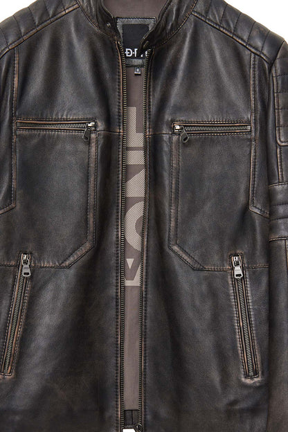 Morant Erkek Kahverengi Vintage Slim-fit Deri Ceket