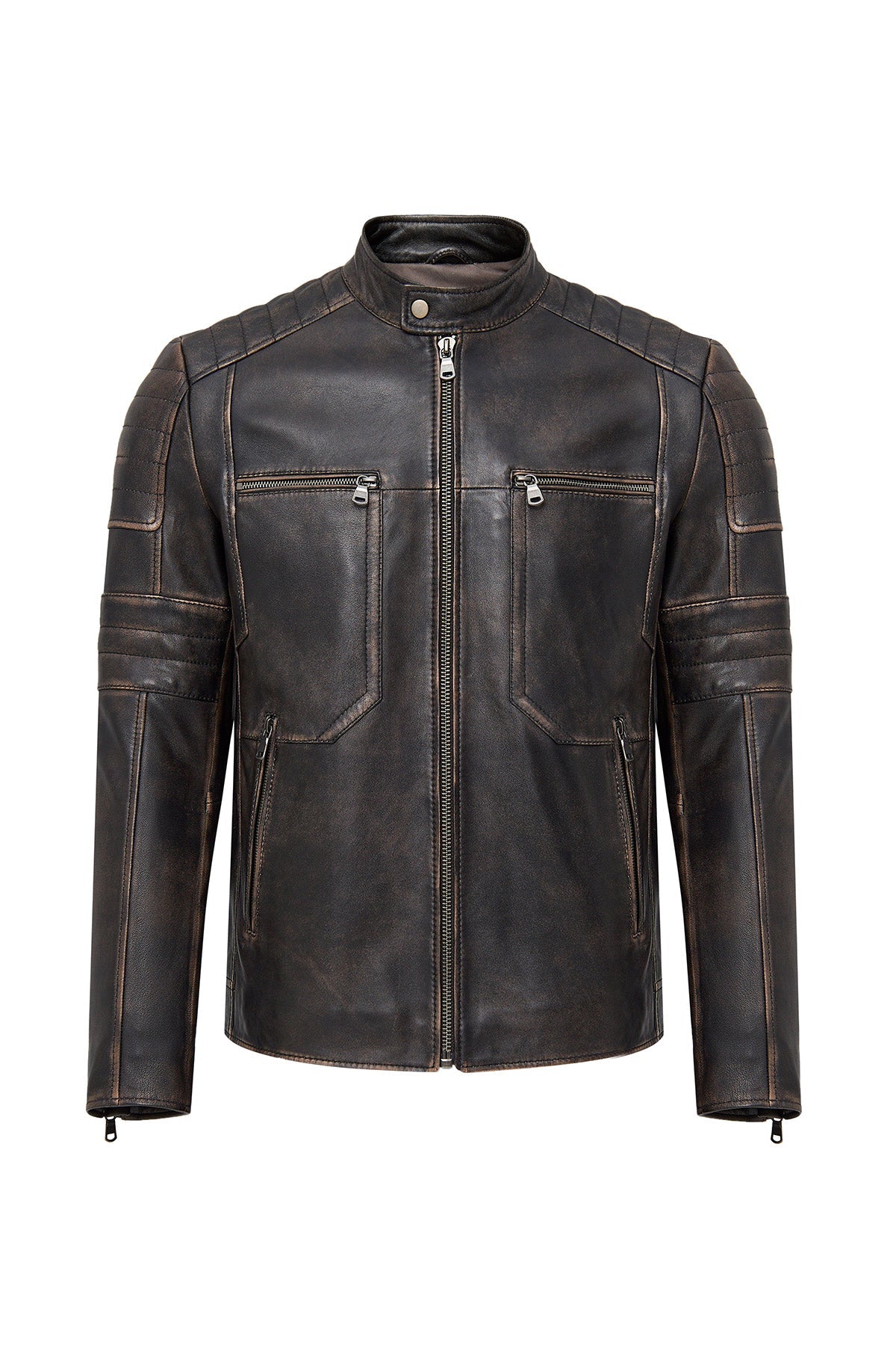 Morant Erkek Kahverengi Vintage Slim-fit Deri Ceket