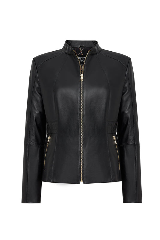 Lydia (plus) Kadın Siyah Geniş Kalıp Fermuarlı Deri Ceket