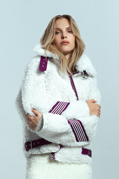 Meribel Kadın Çok Renkli Mor Çizgi Detaylı Teddy Mont